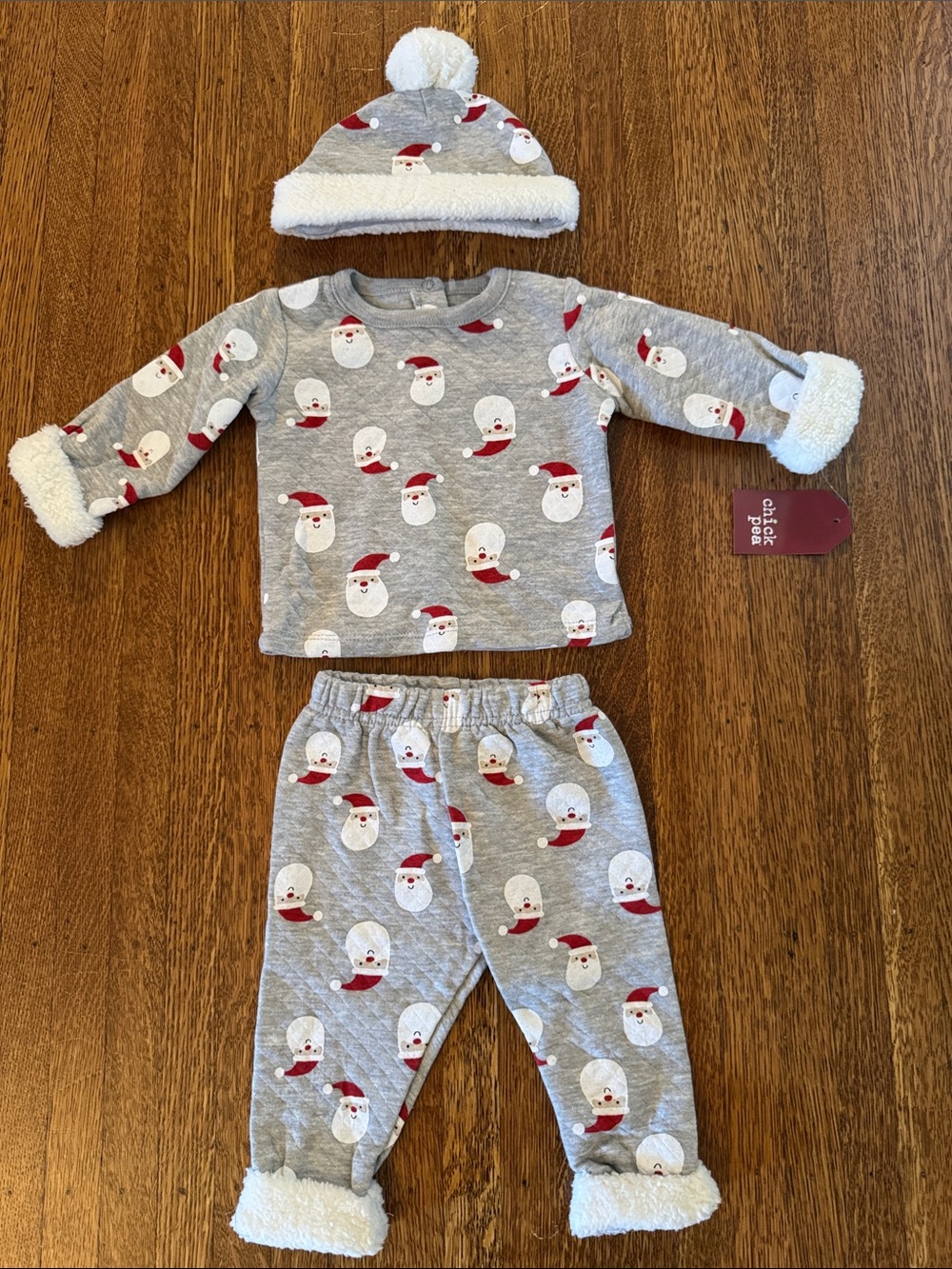 Baby Gray Santa Print Set with Hat